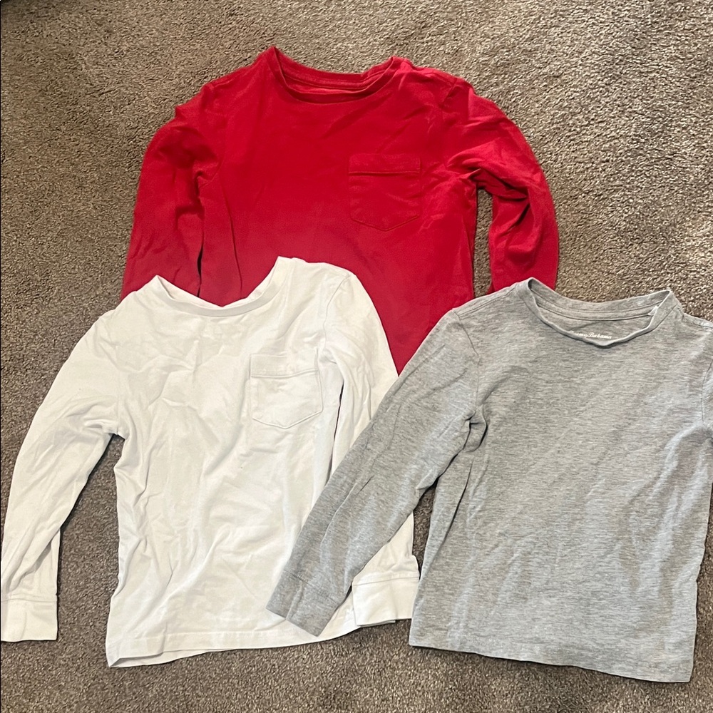 Tommy Bahama Kids Long-Sleeve Pocket Tee Trio - Red, White & Gray
